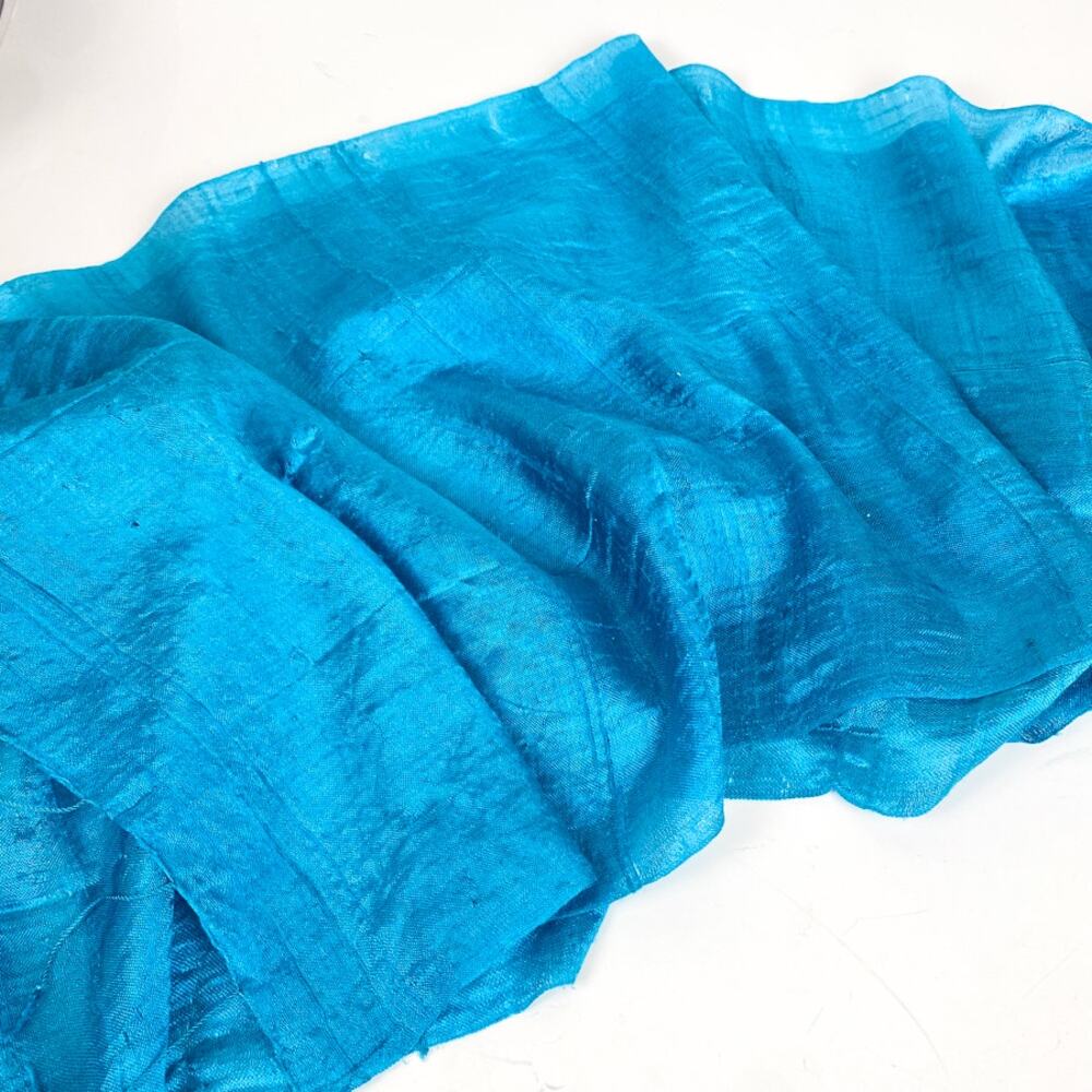 Teal Scarf 100% Silk Rectangle Fringe Scarf - Picture 4 of 5